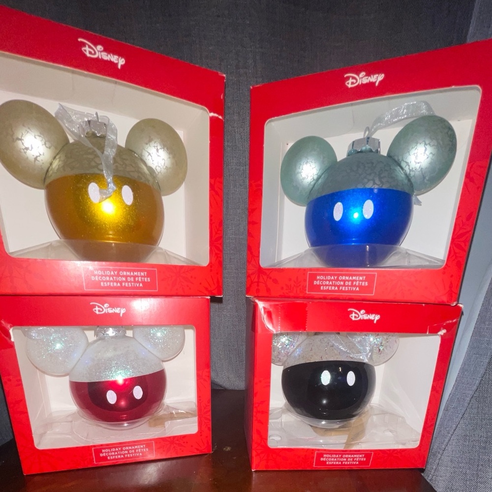 Disney Mickey Mouse Festive Ornament Trio - Gold, Blue, Red